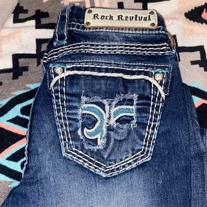Rock revival straight with blue stitching